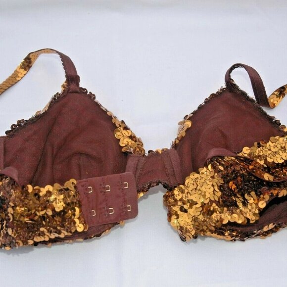 La Perla Sequin BRA Underwire Metallic Copper Brown Italy 34M - Picture 3 of 6